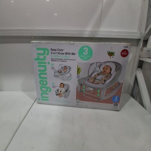 INGENUITY 3-IN-1 KEEP COZY GROW WITH ME VIBRATING BABY BOUNCER, ROCKER & CHAIR - 40LBS CAPACITY - WEAVER THEME GREY/WHITE/GREEN (MODEL: ‎12428) image 5