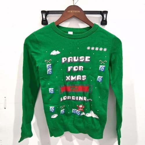 BOY'S GEORGE CHRISTMAS SWEATER - MEDIUM (7-8) - GREEN image 2