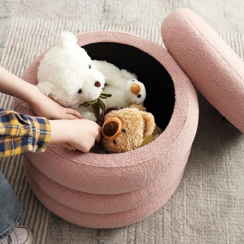 FLOUKI ROUND RIBBED STORAGE OTTOMAN - 20" - PINK (MODEL: OTM-001-04) image 2
