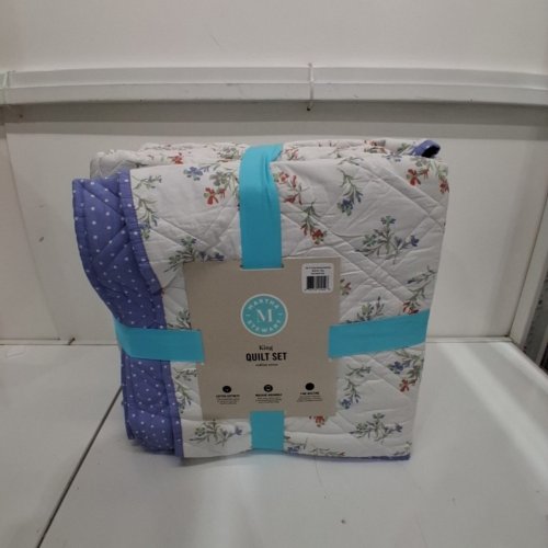 3PC MARTHA STEWART BERNADETTE DISTY 100% COTTON QUILT SET - KING - BLUE/WHITE - (MODEL : MSEA-QST-KING-KING-04) image 2