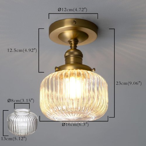 PERMO DECORATIVE SINGLE SEMI-FLUSH MOUNT INDUSTRIAL CEILING LIGHTING FIXTURE - BRASS & CLEAR (MODEL: E26-RC-27) image 2