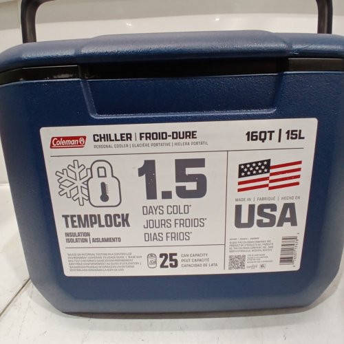 COLEMAN CHILLER PORTABLE INSULATED HARD COOLER WITH HEAVY DUTY HANDLES - 16QT -HOLDS 25 CANS- DARK BLUE (MODEL: 2231502) image 3