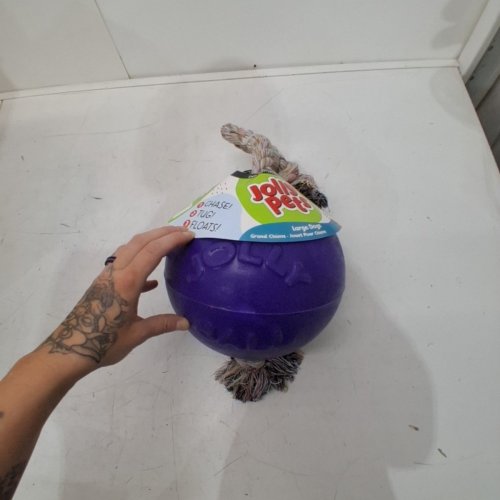 JOLLY PETS ROMP-N-ROLL TUG BALL TOY - LARGE 8" - PURPLE image 2