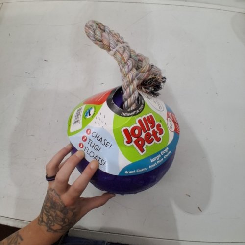 JOLLY PETS ROMP-N-ROLL TUG BALL TOY - LARGE 8" - PURPLE image 3