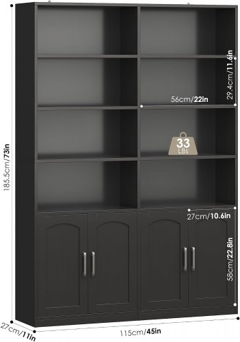 FACBOTALL BOOKSHELF AND BOOKCASE WITH DOORS - 11" X 45" X 73" - LIGHT OAK image 2