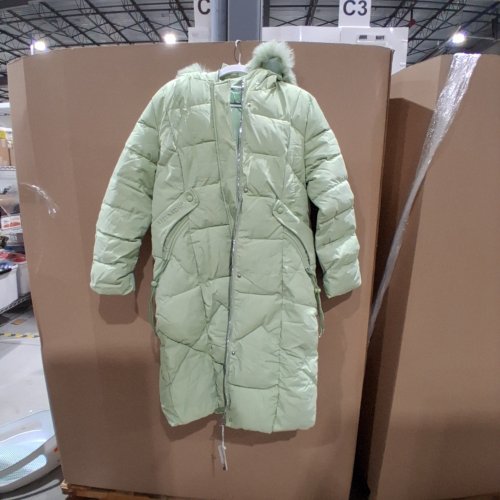 KINHONTAO LONG SLIM PUFFER COAT/PARKA WITH FAUX FUR LINED HOOD - 2XL LIGHT GREEN image 2