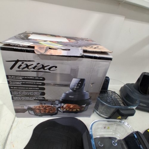 TIXIXC 5-IN-1 PORTABLE AIR FRYER WITH GLASS CONTAINERS AND LIDS - 4QT/6CUP - GREY/CLEAR (MODEL: AF-40) image 6