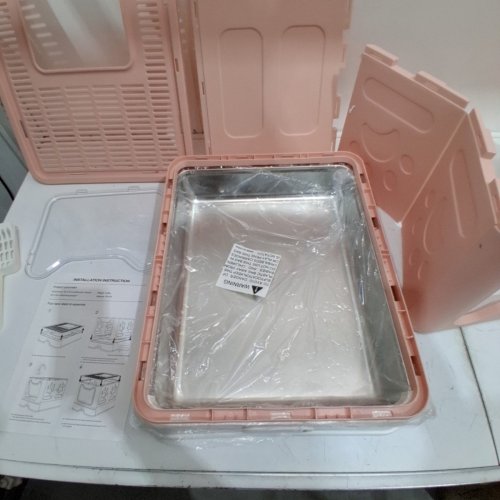 VEALIND LARGE FOLDABLE CAT LITTER BOX WITH SCOOP, LID & ANTI-SPLASH PROTECTION - PEACH PUFF (MODEL: MSP-09) image 3