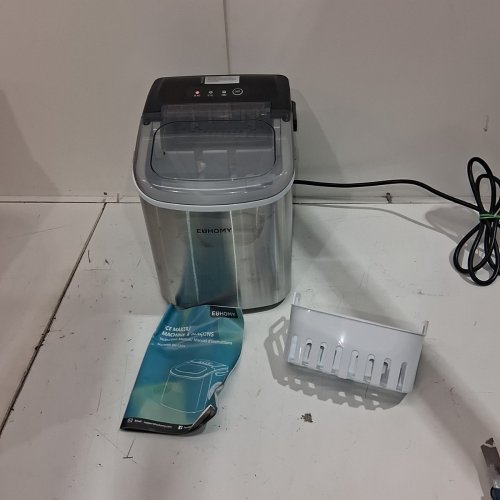 EUHOMY COUNTERTOP ICE MAKER MACHINE WITH HANDLE, BASKET AND SCOOP - MAKES 26LBS PER DAY - STAINLESS STEEL - (MODEL: IM001-BSI-CAEH / IM-06S) image 3