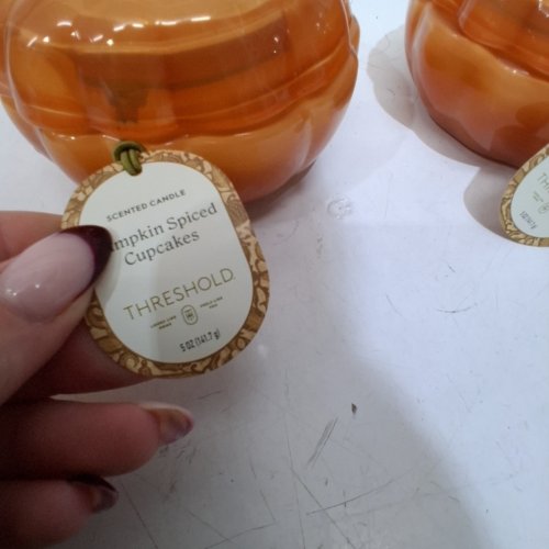 2PK THRESHOLD PUMPKIN THEMED GLASS 2 WICK CANDLES - 5 OZ EACH - PUMPKIN SPICED CUPCAKES image 2