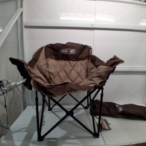 OVERMONT FULL PADDED CAMPING CHAIR WITH STORAGE POCKET AND CUPHOLDER - 22" X 37" - 450LBS CAPACITY - BROWN image 2