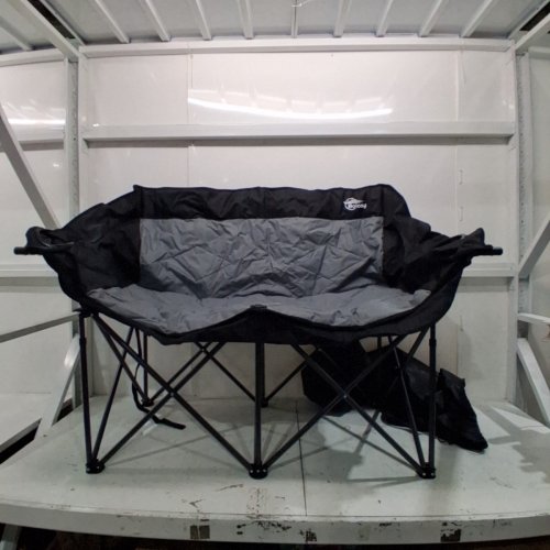 BOLOSY DOUBLE CUSHION BACK FOLDING 2 PERSON CAMPING LOVESEAT WITH TWO CUPHOLDERS - 57" X 23'' - BLACK/GREY image 2