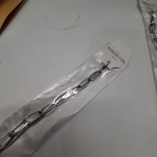 WOMENS JCO DOUBLE LAYERED PAPERCLIP CHAIN BRACELET - STAINLESS STEEL image 3