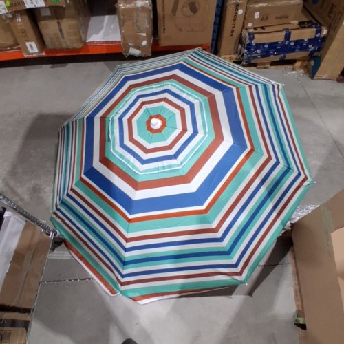OUTDOOR MASTER BEACH UMBRELLA WITH TILT & 44 LBS SANDBAG - 7.2FT - UPF50+ - BLUE / BURGANDY STRIPED (MODEL: 807184) image 4