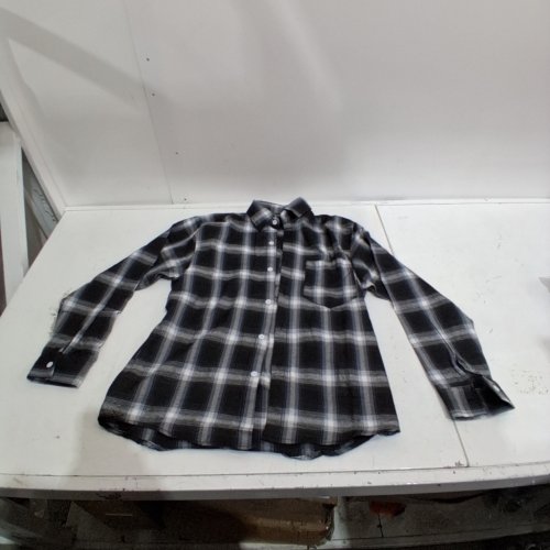 WOMENS PLAID FLANNEL BUTTON DOWN - BLACK/WHITE - MEDIUM image 2