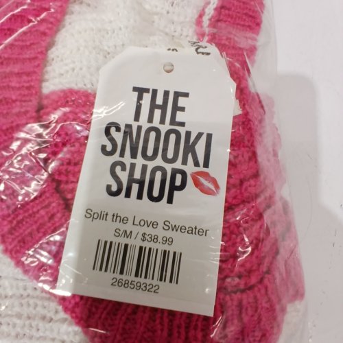 WOMEN'S THE SNOOKI SHOP SPLIT THE LOVE SWEATER - SMALL/MEDIUM - PINK / WHITE image 2