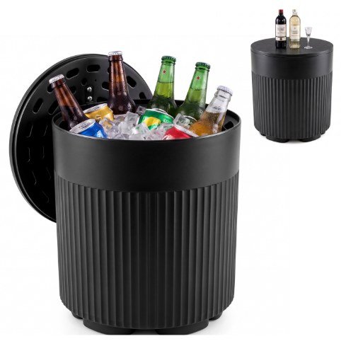 GYMAX 3-IN-1 OUTDOOR COOLER SIDE TABLE - 14.5" X 14.5" X 16.5" - 6.2 GAL CAP - 165LBS CAP - BLACK (ITEM: A034-501-001) image 2