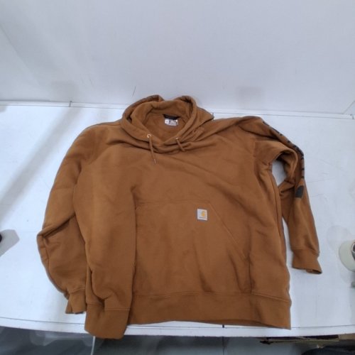 MEN'S CARHARTT MIDWEIGHT LOOSE FIT GRAPHIC HOODED PULLOVER SWEATER - 2XL - BROWN image 2
