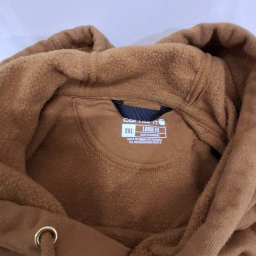MEN'S CARHARTT MIDWEIGHT LOOSE FIT GRAPHIC HOODED PULLOVER SWEATER - 2XL - BROWN image 3