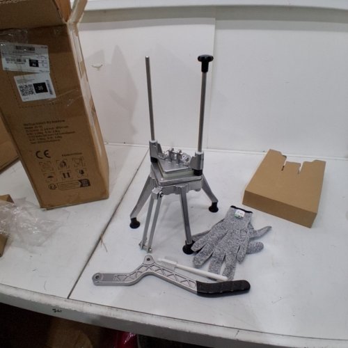 VEVOR MANUAL COMMERCIAL FRENCH FRY POTATO CUTTER WITH EXTRUDER PRESS MACHINE - STAINLESS STEEL - 8.46" X 7.48" X 23.23" - SILVER (MODEL: JG-32) image 2