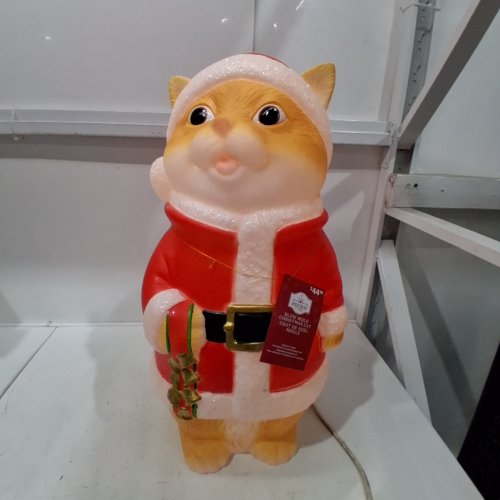HOLIDAY TIME BLOW MOLD CHRISTMAS SANTA CAT LIGHT UP DECORATION - 13.1" X 10.9" X 26" - RED, WHITE, AND YELLOW (MODEL: WX4006) image 2
