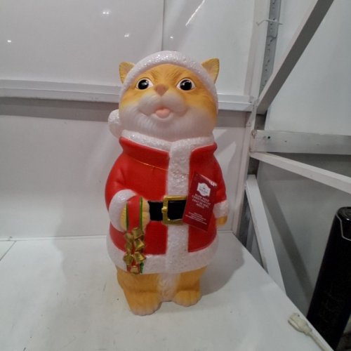 HOLIDAY TIME BLOW MOLD CHRISTMAS SANTA CAT LIGHT UP DECORATION - 13.1" X 10.9" X 26" - RED, WHITE, AND YELLOW (MODEL: WX4006) image 3