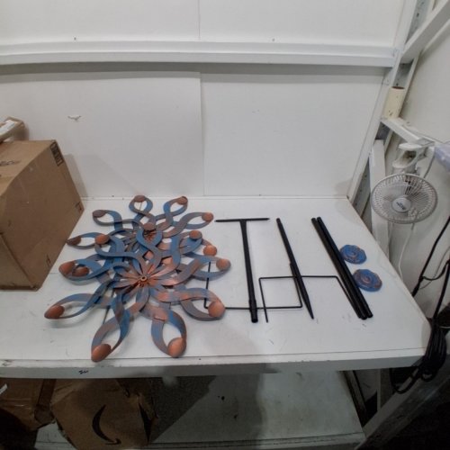 DREAMSOUL METAL OUTDOOR GARDEN DOUBLE KINETIC WIND SPINNER - 22" - BLUE/COPPER (MODEL: DS1508) image 2