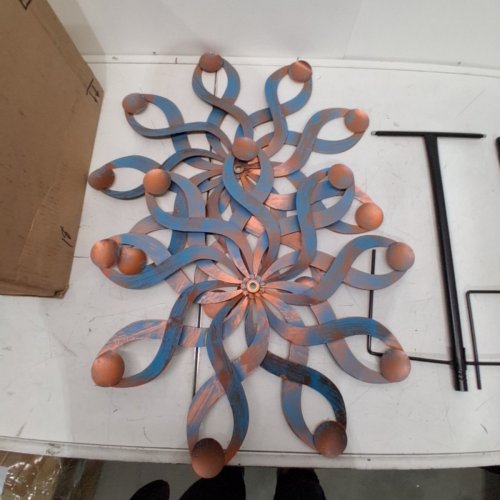 DREAMSOUL METAL OUTDOOR GARDEN DOUBLE KINETIC WIND SPINNER - 22" - BLUE/COPPER (MODEL: DS1508) image 3