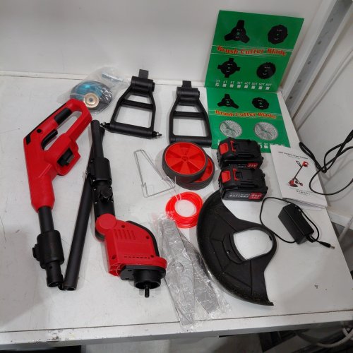 LAWN CUTTER BATTERY OPERATED 4-IN-1 CORDLESS BRUSH CUTTER/WEED EATER/GRASS TRIMMER/LAWN MOWER WITH ACCESSORIES - 21 V - RED/BLACK image 3