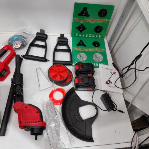 LAWN CUTTER BATTERY OPERATED 4-IN-1 CORDLESS BRUSH CUTTER/WEED EATER/GRASS TRIMMER/LAWN MOWER WITH ACCESSORIES - 21 V - RED/BLACK image 6