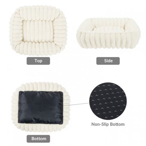 RIBBED PLUSH CUDDLER PET BED WITH NON-SLIP BOTTOM - MEDIUM / 24" X 20" - IVORY image 2