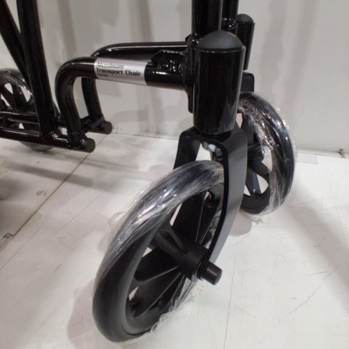 DRIVE MEDICAL FOLDING TRANSPORT WHEELCHAIR WITH SWING AWAY FOOT REST - 300LBS MAX- 19''- BLACK (MODEL: ATC19-BK) image 5