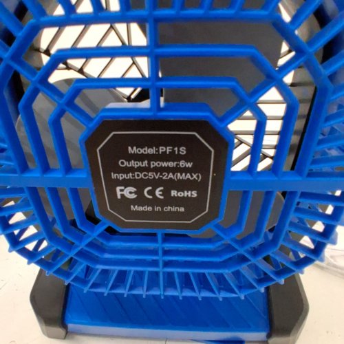 PORTABLE RECHARGEABLE FAN WITH LED LANTERN - 6W, 5 V, 2A, 20000 MAH - BLUE AND BLACK (MODEL: PF1S) image 3