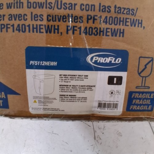 PROFLO HIGH EFFICIENCY TOILET TANK, LEFT-HAND LEVER *TANK ONLY* - 1.28 GPF, 12" - WHITE (MODEL: PF5112HEWH) image 2