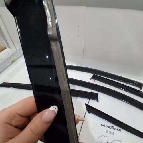 6PC GOODYEAR SHATTERPROOF SIDE WINDOW DEFLECTORS WITH LICENSE PLATE FRAMES FITS JEEP CHEROKEE 2014-2023 - BLACK (MODEL: GY008697) image 3