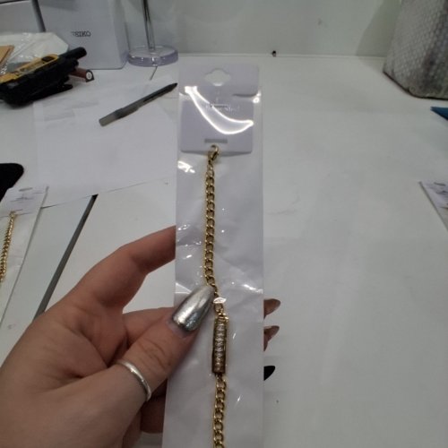 WOMENS ACCENT CHAIN BRACELET WITH RHINESTONE BAR ACCENT - GOLD-TONE image 4