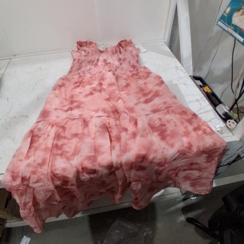 WOMEN'S MEXX PRINTED CRINKLE WOVEN TIERED SMOCKED DRESS - LARGE - PINK (STYLE: MLRD0435) image 2