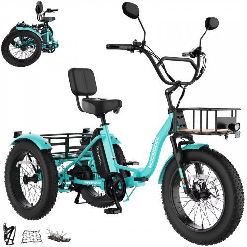 LILYPELLE FAT TIRE FOLDING ELECTRIC ADULT 3-WHEEL TRICYCLE BIKE WITH DIFFERENTIAL & SUSPENSION FORK - 1100W - 48 V - 14.5 AH BATTERY - UP TO 60 MILES - 16MPH - CYAN (MODEL: 117819325) image 2