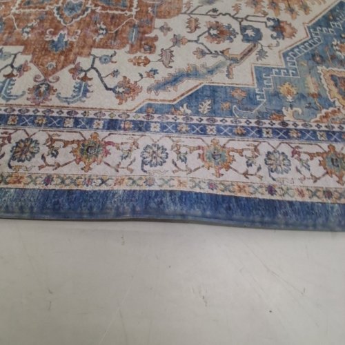NON-SLIP WASHABLE AREA RUG - 2FT X 5FT - BLUE/BEIGE/RUST image 3