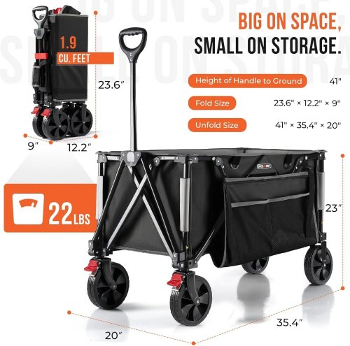 OVERMONT FOLDABLE COLLAPSIBLE ALL-TERRAIN LARGE CAPACITY WAGON - 150L - BLACK/GREY (MODEL: OM-FOLDING WAGON-BLACKGREY) image 2