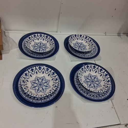 12PC PANDEX MELAMINE DINNERWARE SET - WHITE/BLUE (MODEL:1759340) image 2