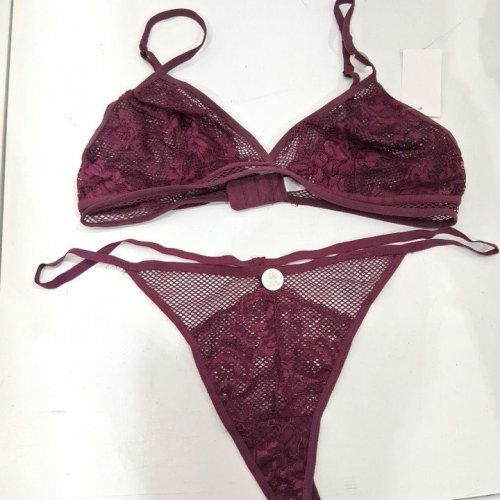 2PC WOMEN'S LACE BRA AND g-string SET - LARGE - wine (STYLE: D29) image 2