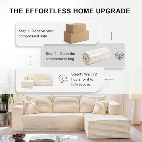 (2 BOXES) PROFUS MEMORY FOAM BONELESS MODULAR SECTIONAL SOFA COUCH WITH DEEP SEAT - 70" X 106" X 25" - WHITE (MODEL: 701R-BZF01-1 & 2) image 4