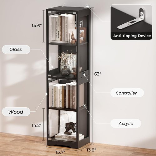 BROTTAR DISPLAY CABINET WITH GLASS DOOR, 4-TIER - 63" X 15.7" X 13.8" - BLACK image 2
