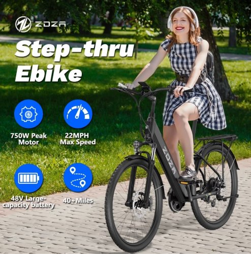 ZDZA ELECTRIC CRUISER BIKE WITH CARGO RACK - 750W, 35KM/H MAX SPEED, 26" WHEELS - BLACK - (MODEL: ZA02) image 2