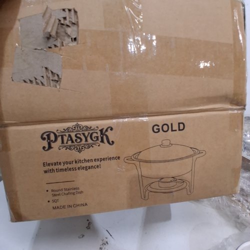PTASYGK ROUND STAINLESS STEEL BUFFET CHAFING DISH - 5 QT - GOLD/SILVER image 2
