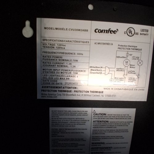 COMFEE SLIM DUCTLESS UNDER CABINET RANGE HOOD - 30" -BLACK (MODEL:CVU30W2ABB) image 4