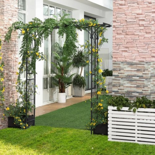 OUTSUNNY METAL GARDEN ARCH OUTDOOR WALKWAY ARBOR - 74.8" X 19.8" X 82.8" - DARK GREY (MODEL: 844-219) image 2