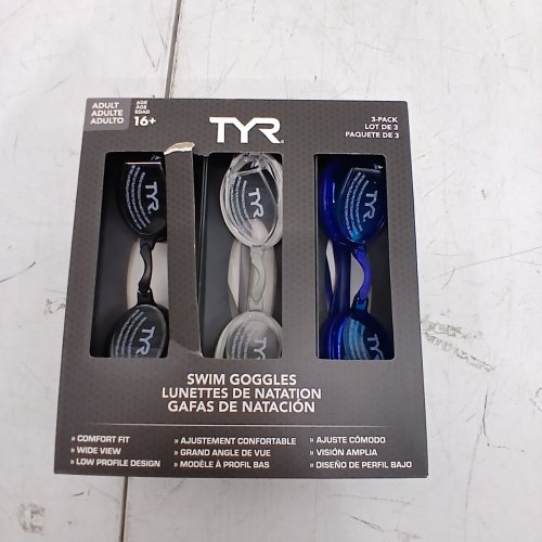 3PK ADULT UNISEX TYR GOGGLES - 16+ YEARS - GREY/BLACK/BLUE (MODEL:1819571) image 2