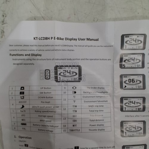 LCD CONVERSION E-BIKE DISPLAY - 24V/36V/48V - BLACK (MODEL: KT-LCD8H) image 2